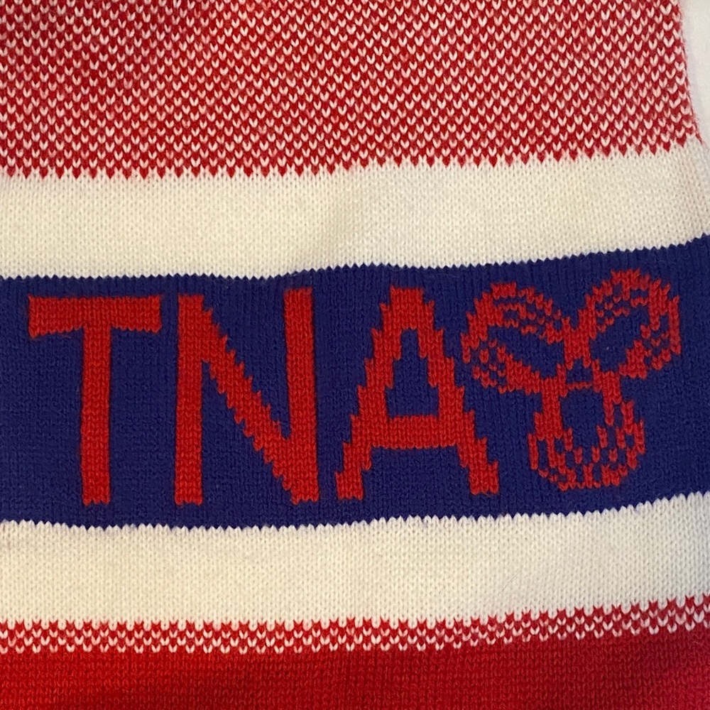 TNA Aritzia Red White Blue Logo Knit‎ Scarf Fringe OS - Picture 5 of 9